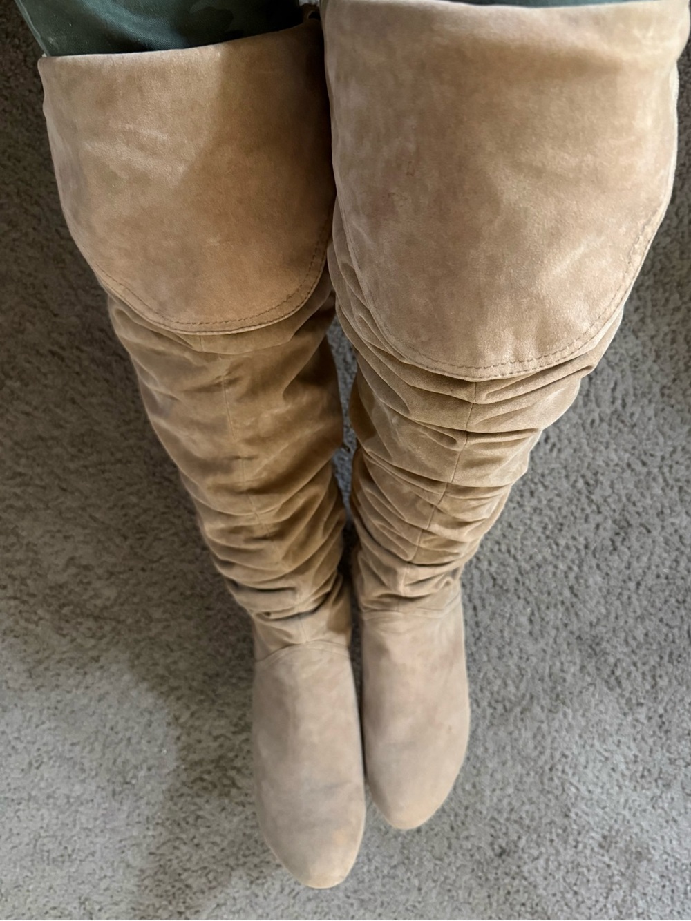 Over-the-Knee Suede Boots in Tan - Classic Ruched Shaft